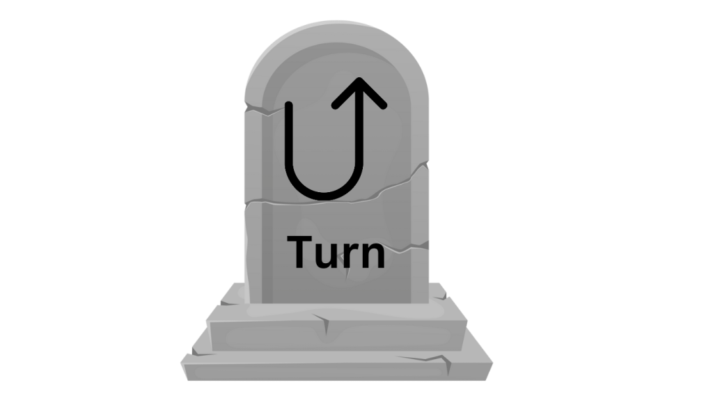 Tomb stone with U turn written on it for blog post Akshata Shanbhag